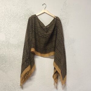 LOTTA STENSSON *Peace Bohemian Patterned Silk Poncho Shawl with Fringe O/S